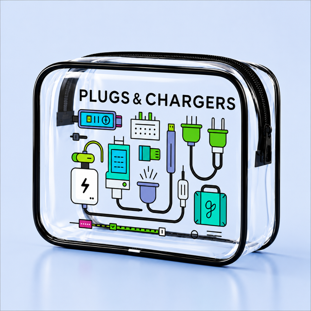 Clear Travel Plugs & Chargers Bag